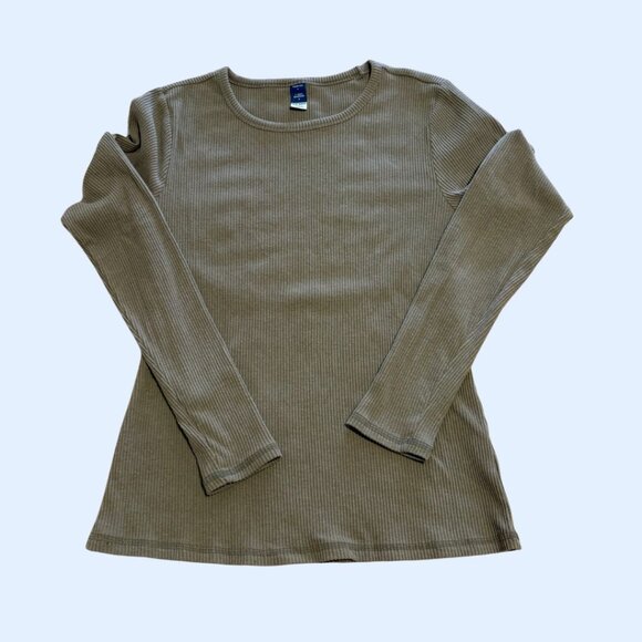 Old Navy Plush Rib-Knit Fitted Long Sleeve Tee, Mushroom Brown, Size L - Picture 1 of 5